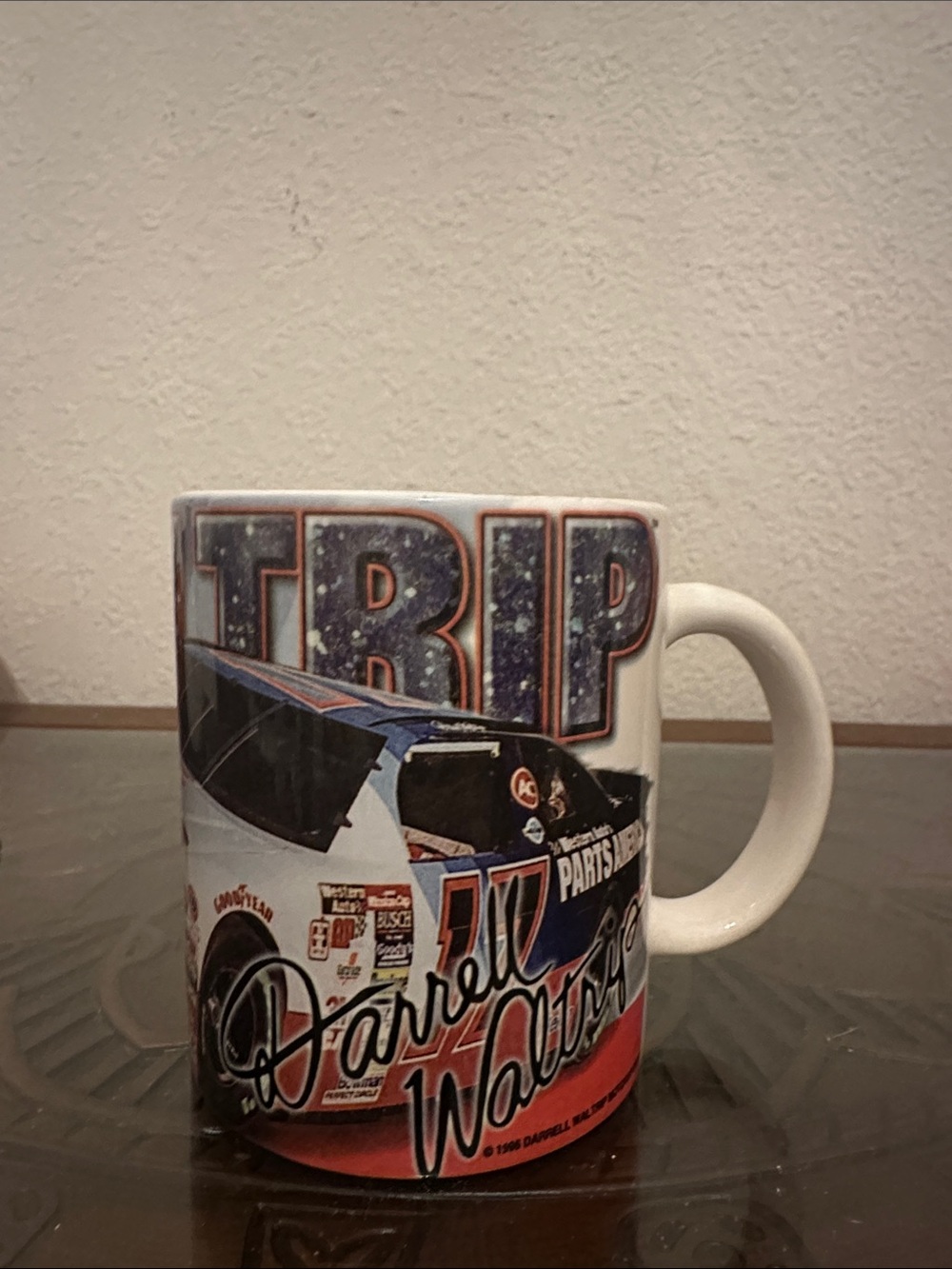 Darrell Waltrip 1996 Racing Ceramic Mug - White with Red & Blue Racing Graphic